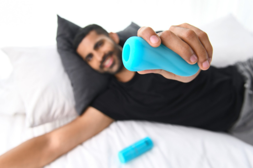 Illustration showing common sex toy mistakes with a warning symbol
